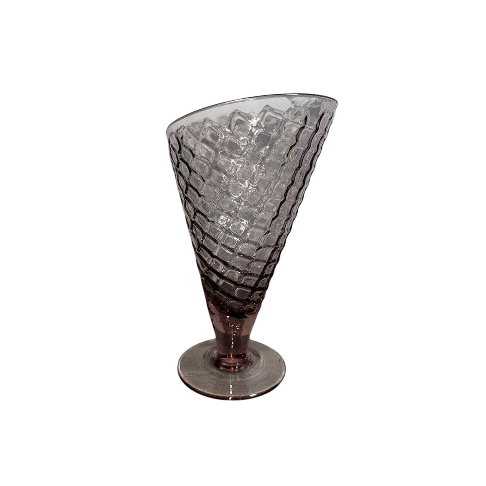 Ice Cream Dessert Dish Vintage Waffle Cone Pattern Pink Glass 6.5 Inch